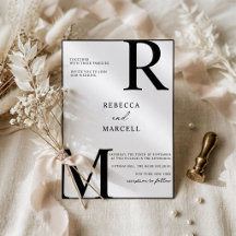Faire-part de mariage monogramme noir et blanc mod
