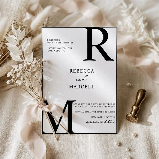 Faire-part de mariage monogramme noir et blanc mod