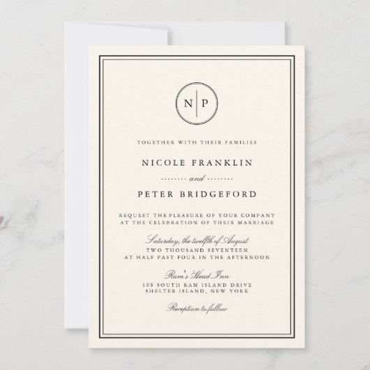 Faire-part de mariage Monogramme noir et écrin cla (Devant)