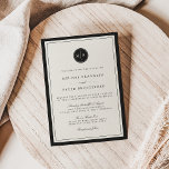 Faire-part de mariage Monogramme noir et écrin cla<br><div class="desc">Une élégante double bordure et un badge en monogramme circulaire en noir croustillant offrent un beau contraste par rapport au riche ton en ivoire crème de ces invitations de mariage ecru. Un choix formel intemporel pour les mariées élégantes et les mariages élégants.</div>