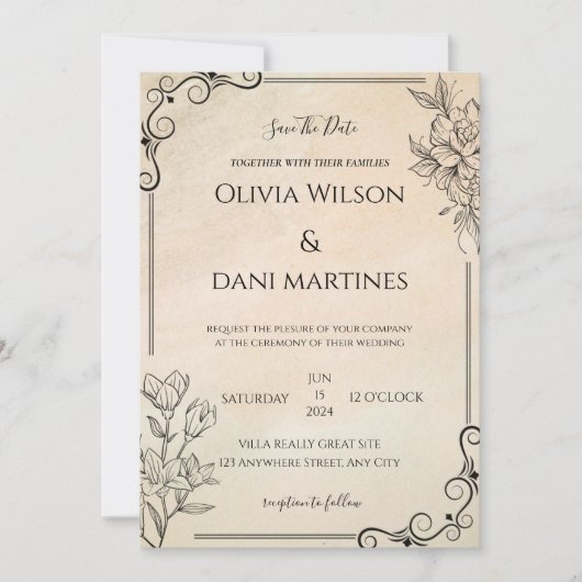 Faire-part de mariage Monogramme noir et écrin cla (Devant)