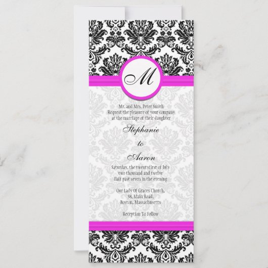 Faire-part de mariage Monogramme noir et rose Dama (Devant)