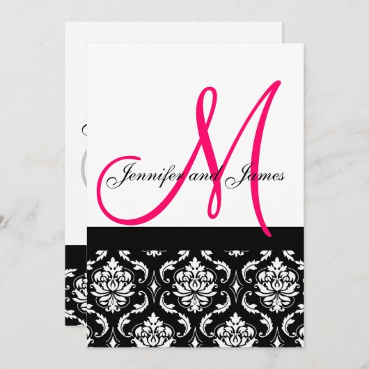 Faire-part de mariage monogramme noir rose damassé (Devant / Derrière)