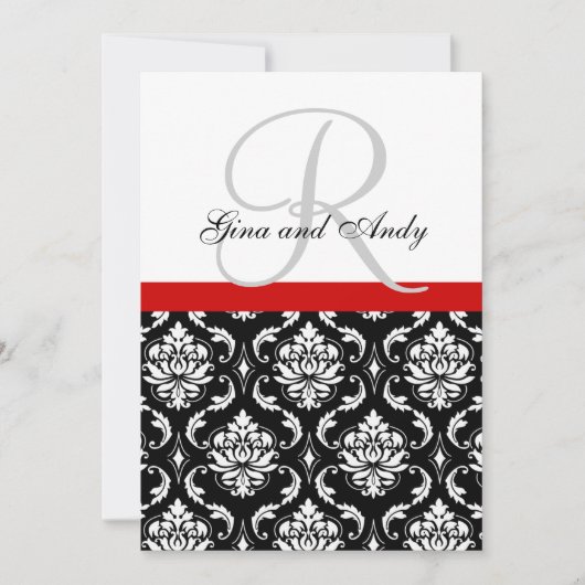 faire-part de mariage Monogramme Noms Red Damas (Devant)