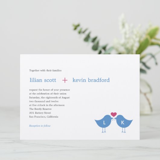 Faire-part de mariage Monogramme Oiseaux (Debout devant)