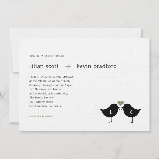 Faire-part de mariage Monogramme Oiseaux - Sage (Devant)