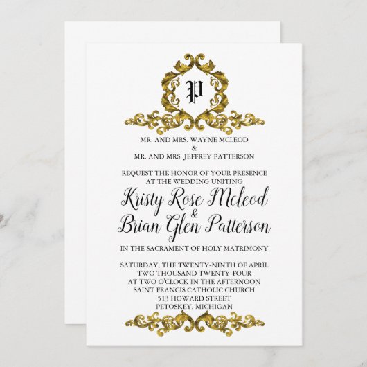 Faire-part de mariage Monogramme Or (Devant / Derrière)