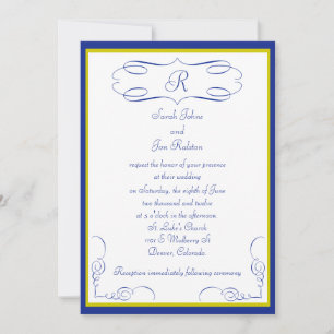 Faire-part de mariage Monogramme or bleu