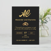 Faire-part de mariage Monogramme Or Noir (Debout devant)