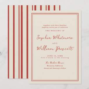 Faire-part de mariage Monogramme rayé rouge tomate