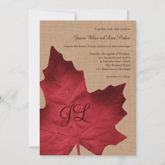 Faire-part de mariage monogramme Red Burlap (Devant)