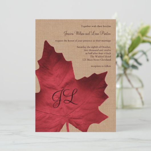 Faire-part de mariage monogramme Red Burlap (Debout devant)