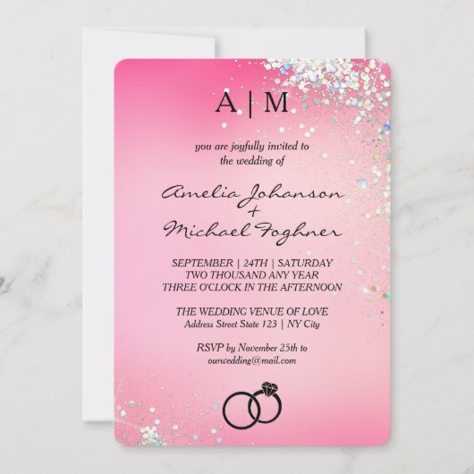 Faire-part de mariage Monogramme rose (Devant)