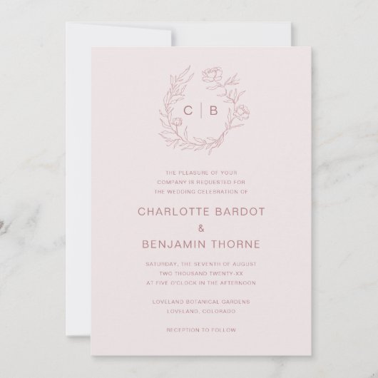 Faire-part de mariage Monogramme rose (Devant)