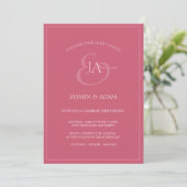 Faire-part de mariage Monogramme rose magenta simp (Debout devant)