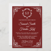 Faire-part de mariage monogramme rouge foncé (Devant)
