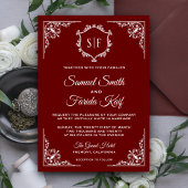 Faire-part de mariage monogramme rouge foncé
