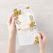 Faire-part de mariage Monogramme Ruban Rose Doré (Déchirure)
