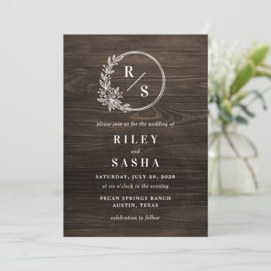 Faire-part de mariage Monogramme rustique (Debout devant)