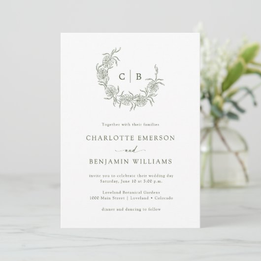Faire-part de mariage monogramme simple (Debout devant)