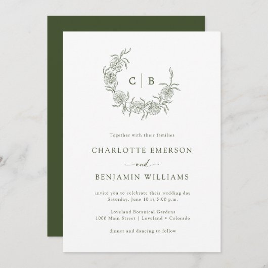 Faire-part de mariage monogramme simple (Devant / Derrière)