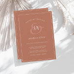 Faire-part de mariage Monogramme simple en terre c<br><div class="desc">Simple Faire-part de mariage Monogramme en terre cuite. Impressionnez vos invités mariages avec cette faire-part de mariage orange brûlée branchée avec un magnifique script blanc, avec les initiales de la mariée et du marié sur un arrière - plan en terre cuite. Cette Invitation a un superbe design orange foncé, avec...</div>