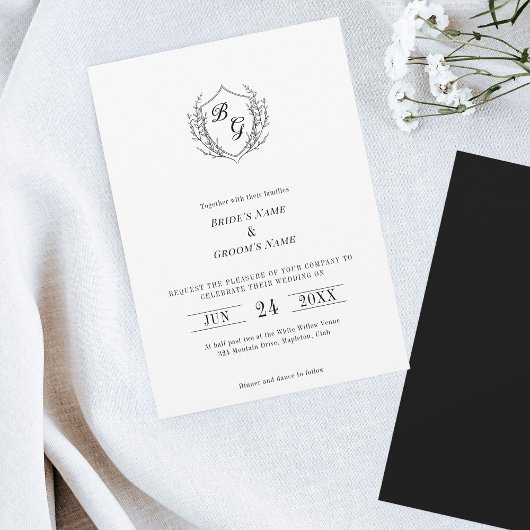Faire-part de mariage monogramme simple Vintage Cr