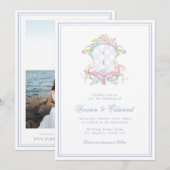 Faire-part de mariage Monogramme Swan Crest Bleu c (Devant / Derrière)