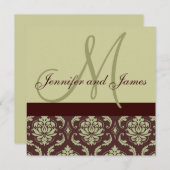 Faire-part de mariage Monogramme Taupe Damas Brown (Devant / Derrière)