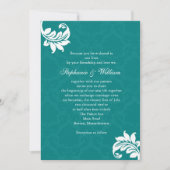 Faire-part de mariage Monogramme turquoise Damas (Devant)