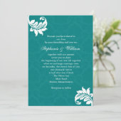 Faire-part de mariage Monogramme turquoise Damas (Debout devant)
