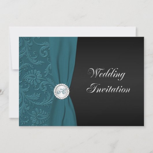 Faire-part de mariage Monogramme turquoise et noir (Devant)