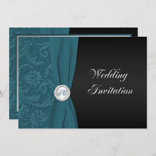 Faire-part de mariage Monogramme turquoise et noir (Devant / Derrière)