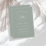 Faire-part de mariage Monogramme vert simple<br><div class="desc">Faire-part de mariage Monogramme Vert Sage Simple. Impressionnez vos invités mariages avec ce faire-part de mariage vert mousse tendance avec un magnifique script blanc, avec les initiales de la mariée et du marié sur un arrière - plan vert sage. Cette Invitation a un design vert mousse étonnant, avec des vibrations...</div>