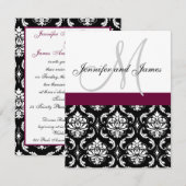 Faire-part de mariage Monogramme Vin et Damas blan (Devant / Derrière)