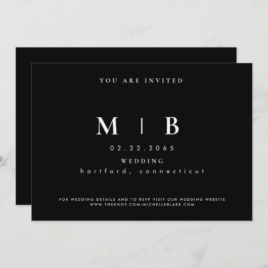 Faire-part de mariage monographique B/W simple et  (Devant / Derrière)