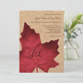 Faire-part de mariage monographique rouge Vintage (Debout devant)