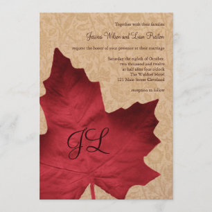 Faire-part de mariage monographique rouge Vintage
