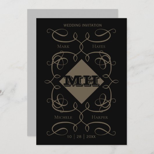 Faire-part de mariage monographique victorien (Devant / Derrière)