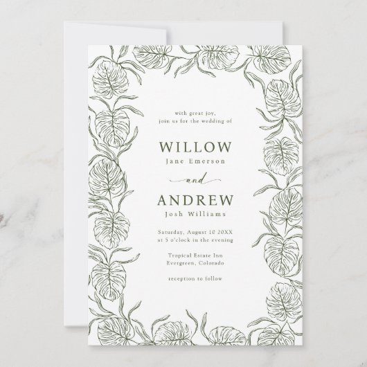 Faire-part de mariage Monstera (Devant)