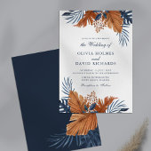 Faire-part de mariage Monstera Bleu de minuit