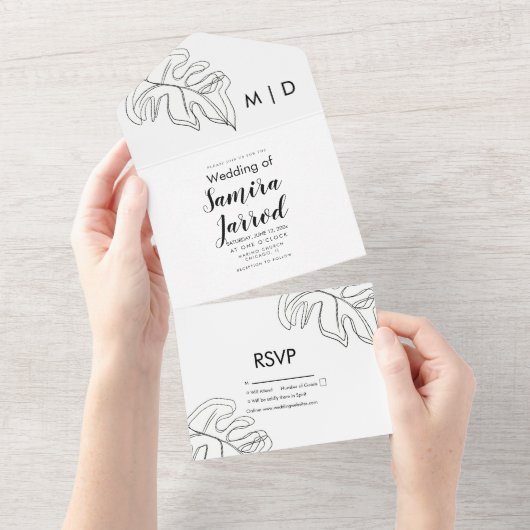 Faire-part de mariage Monstera Leaf Double ligne n (Déchirure)