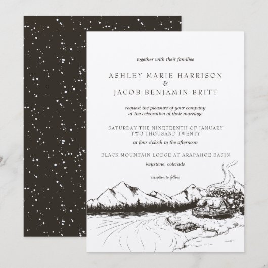 Faire-part de mariage montagnard rustique d'hiver (Devant / Derrière)