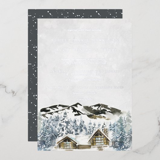 Faire-part de mariage montagnard rustique d'hiver (Recto/Verso)