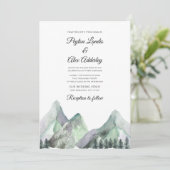 Faire-part de mariage Montagnes aquarelles vertes (Debout devant)