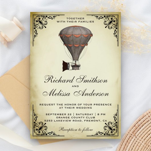 Faire-part de mariage montgolfière steampunk