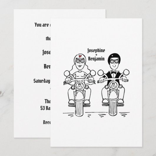 Faire-part de mariage motard moto (Devant / Derrière)