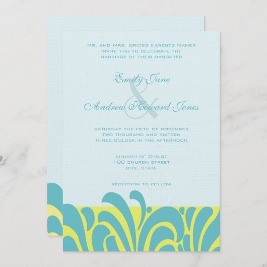 Faire-part de mariage Motif à la cime d'Aqua épicé (Devant / Derrière)