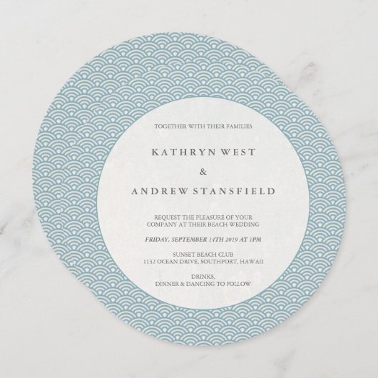Faire-part de mariage Motif Chic Round Blue Waves (Devant / Derrière)