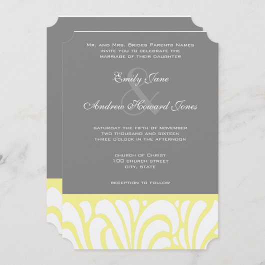 Faire-part de mariage Motif de tourbillon jaune et (Devant / Derrière)